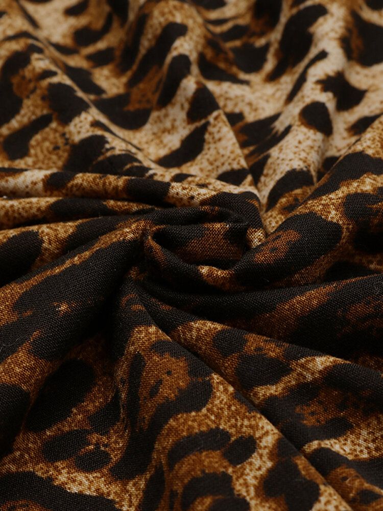 Mono Holgado Sin Mangas Con Estampado De Leopardo Informal Y Bolsillos