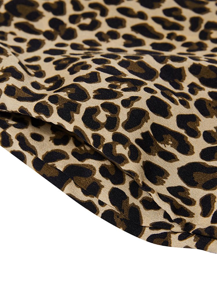 Mono Largo Con Estampado De Leopardo De Pierna Ancha Con Correas Para Mujer