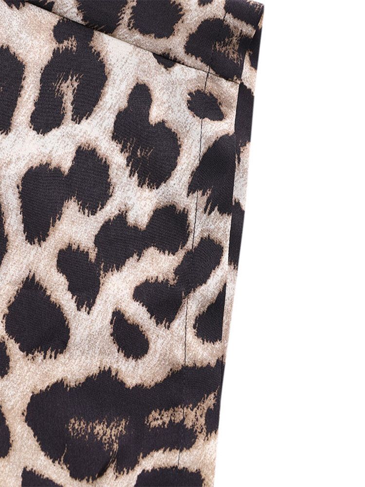 Mono De Manga Corta Con Estampado De Leopardo Y Bolsillo Suelto Informal Para Mujer