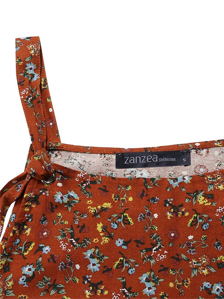 Monos Sueltos Casuales De Algodón Con Estampado Floral Para Mujer Con Bolsillos Traseros