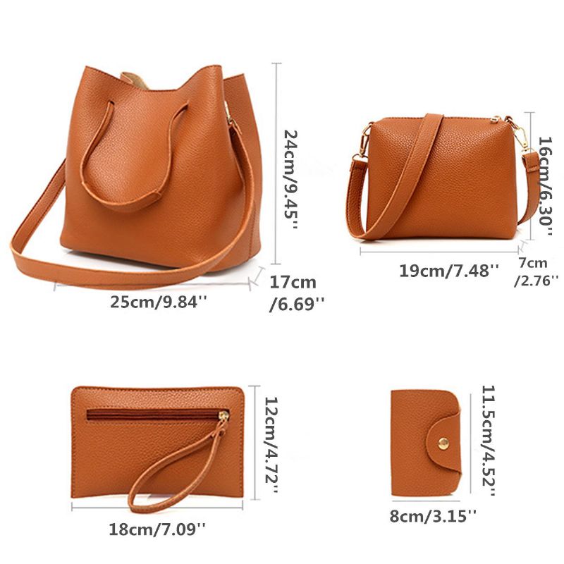 4pcs Bolso De Cuero Para Mujer Bolso De Cubo De Hombro Messenger Satchel Tote De Noche