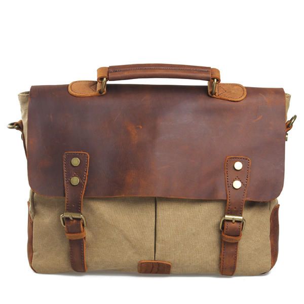 Bolso Bandolera De Lona Vintage Para Hombre Bolso Bandolera Bolso De Cuero Genuino Retro