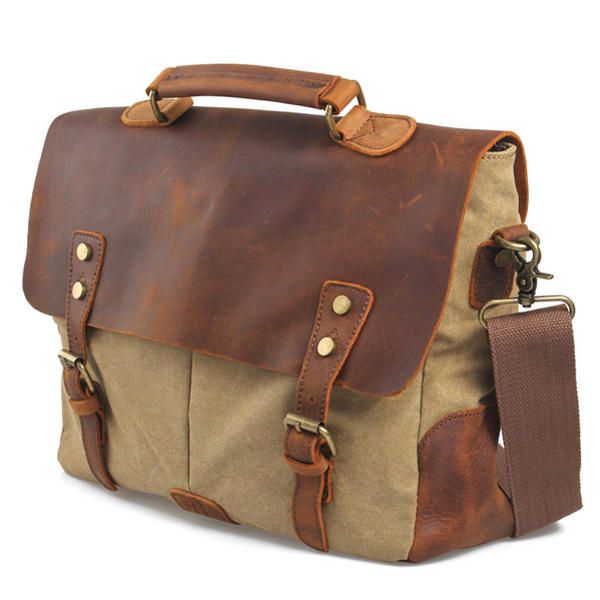 Bolso Bandolera De Lona Vintage Para Hombre Bolso Bandolera Bolso De Cuero Genuino Retro