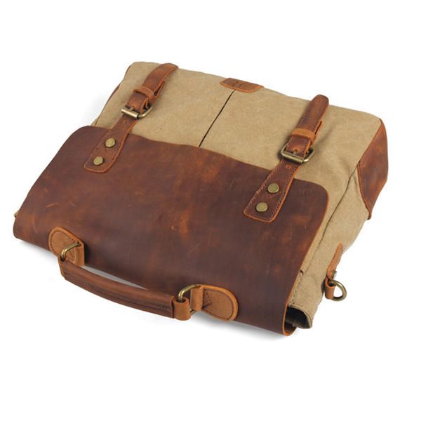 Bolso Bandolera De Lona Vintage Para Hombre Bolso Bandolera Bolso De Cuero Genuino Retro