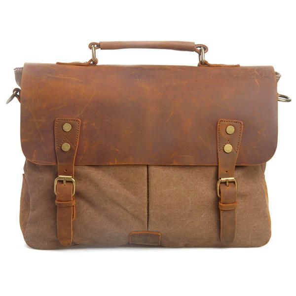 Bolso Bandolera De Lona Vintage Para Hombre Bolso Bandolera Bolso De Cuero Genuino Retro