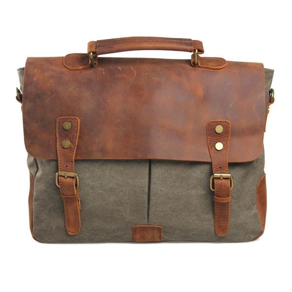 Bolso Bandolera De Lona Vintage Para Hombre Bolso Bandolera Bolso De Cuero Genuino Retro