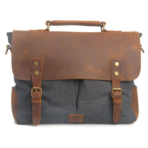 Bolso Bandolera De Lona Vintage Para Hombre Bolso Bandolera Bolso De Cuero Genuino Retro