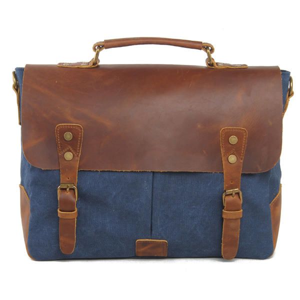 Bolso Bandolera De Lona Vintage Para Hombre Bolso Bandolera Bolso De Cuero Genuino Retro