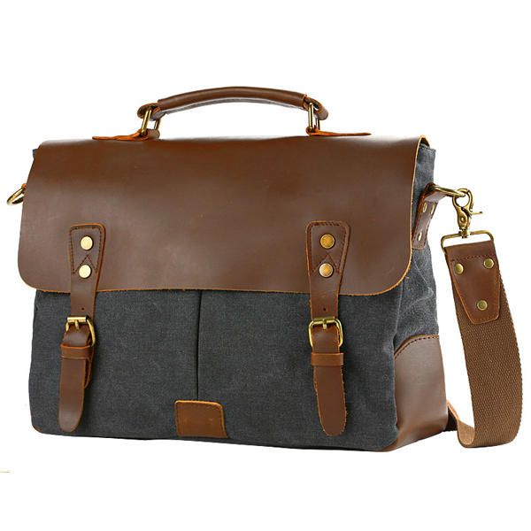 Bolso Bandolera De Lona Vintage Para Hombre Bolso Bandolera Bolso De Cuero Genuino Retro