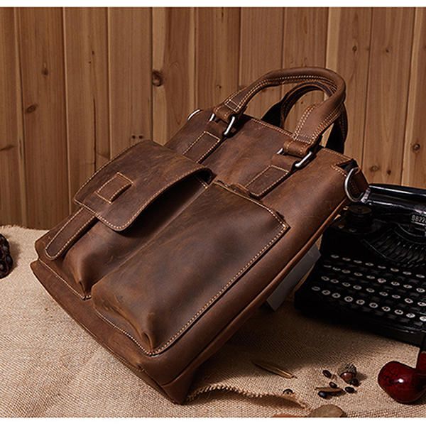 Bolso Bandolera Retro De Cuero Genuino Para Hombre Bolso Bandolera Informal De Negocios Maletín