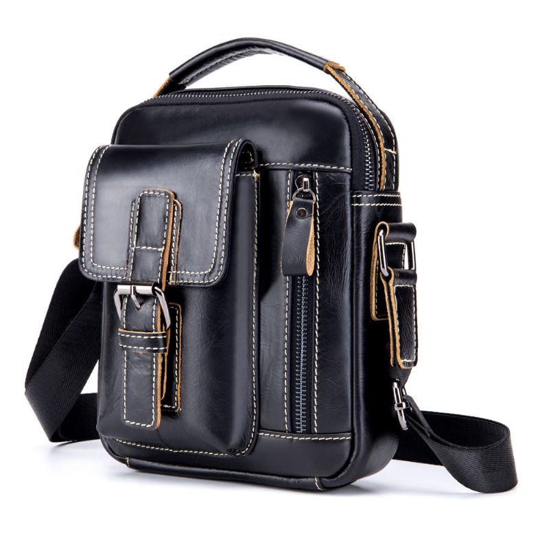 Bolso De Cuero Clásico Para Hombre Con Bandolera Desmontable