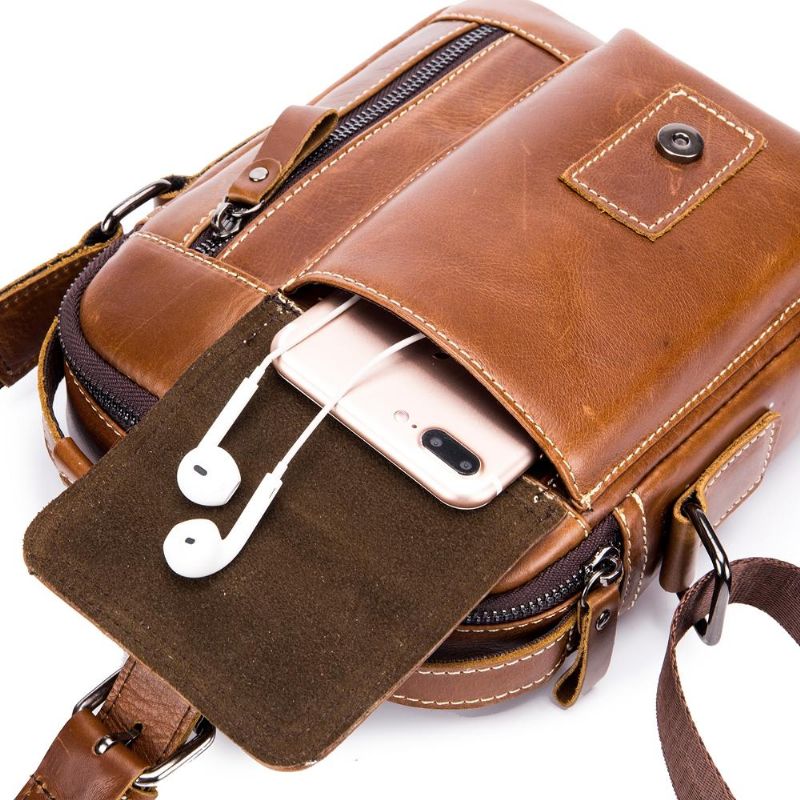 Bolso De Cuero Clásico Para Hombre Con Bandolera Desmontable