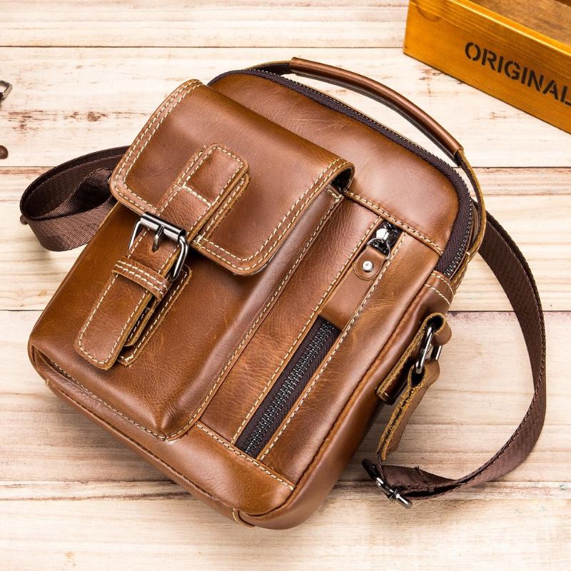 Bolso De Cuero Clásico Para Hombre Con Bandolera Desmontable