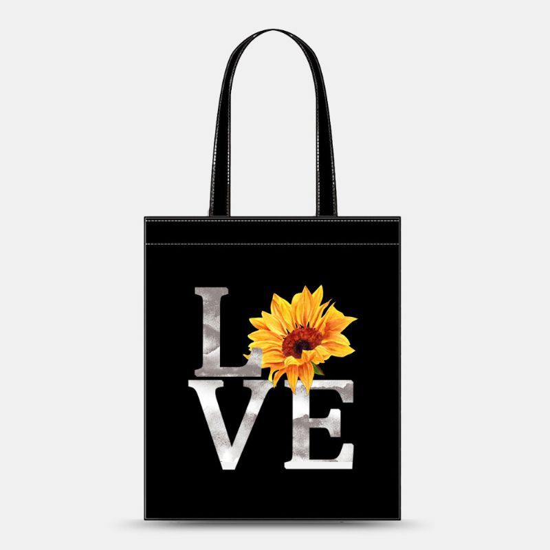 Bolso De Hombro Con Estampado De Girasol Con Letras De Lona Unisex