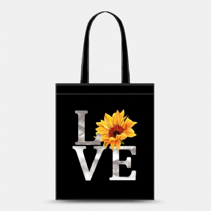 Bolso De Hombro Con Estampado De Girasol Con Letras De Lona Unisex