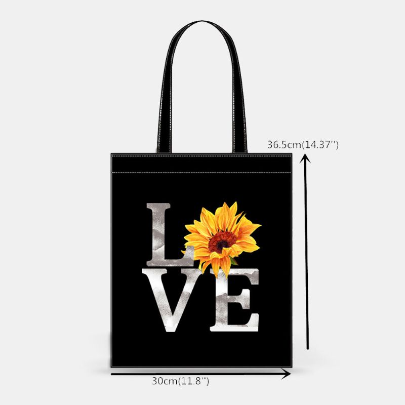 Bolso De Hombro Con Estampado De Girasol Con Letras De Lona Unisex