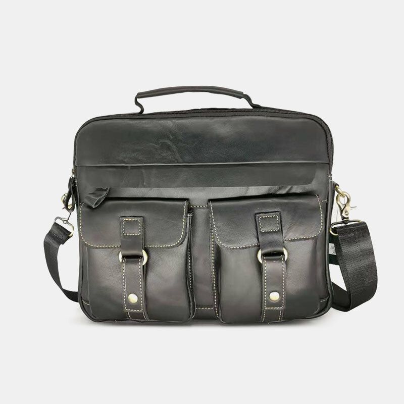 Bolso Multibolsillos De Cuero Genuino Para Hombre Bolso De Negocios Bolso Para Computadora Portátil Bolso De Hombro