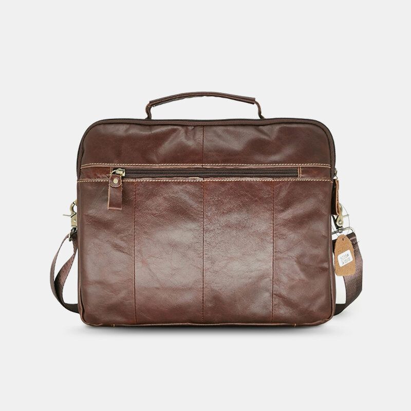 Bolso Multibolsillos De Cuero Genuino Para Hombre Bolso De Negocios Bolso Para Computadora Portátil Bolso De Hombro