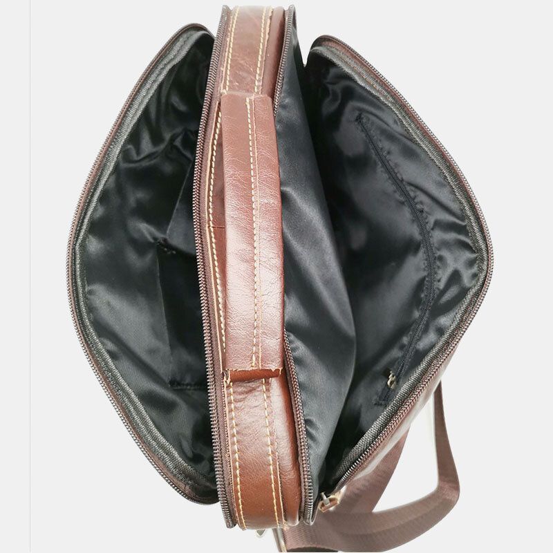 Bolso Multibolsillos De Cuero Genuino Para Hombre Bolso De Negocios Bolso Para Computadora Portátil Bolso De Hombro