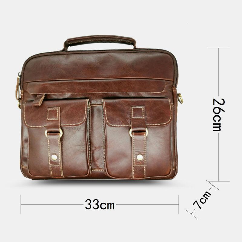 Bolso Multibolsillos De Cuero Genuino Para Hombre Bolso De Negocios Bolso Para Computadora Portátil Bolso De Hombro