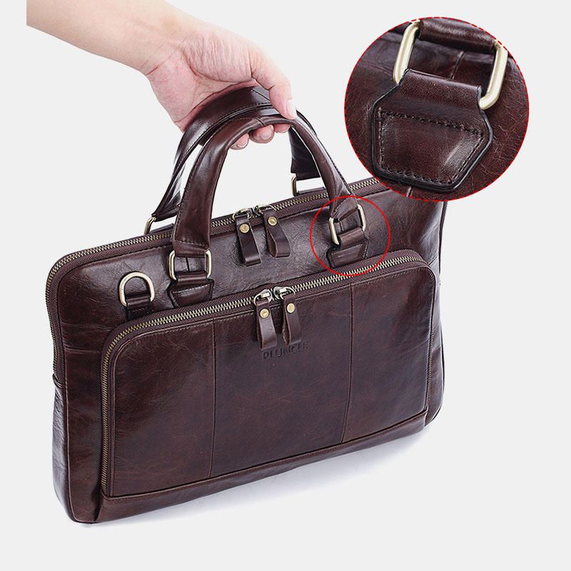 Bolso De Negocios De Gran Capacidad De Cuero Genuino Para Hombres Bolso De Negocios Computermesssenger De 14 Pulgadas