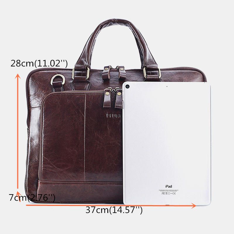 Bolso De Negocios De Gran Capacidad De Cuero Genuino Para Hombres Bolso De Negocios Computermesssenger De 14 Pulgadas