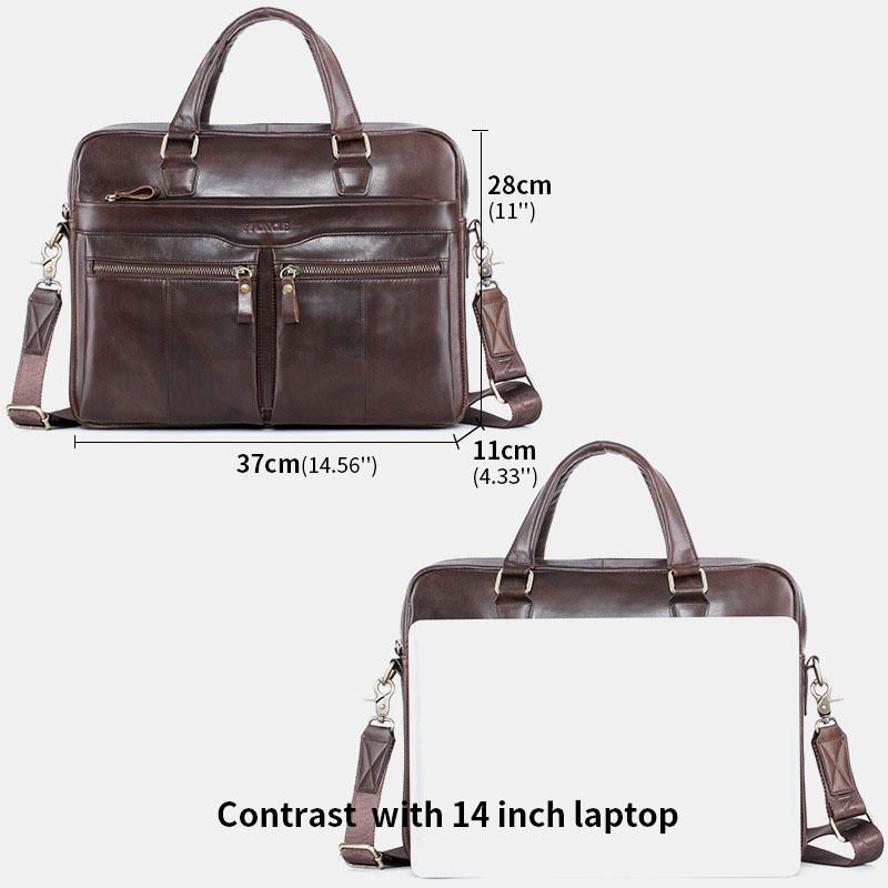 Bolso De Negocios De Múltiples Capas Retro Vintage De Cuero Genuino Para Hombres