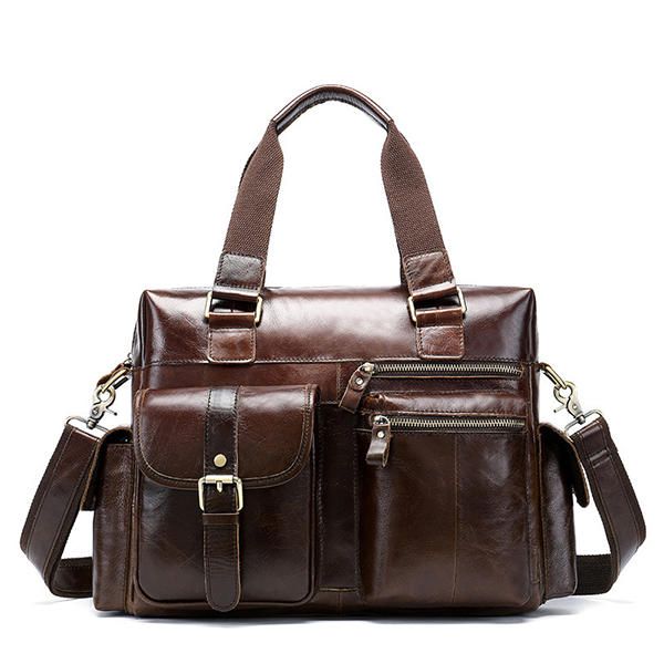 Bolso De Negocios De Viaje Vintage De Cuero Genuino Para Hombres