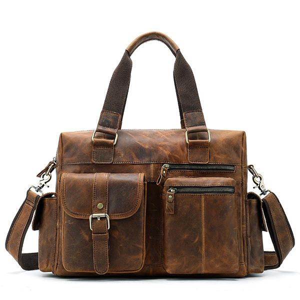 Bolso De Negocios De Viaje Vintage De Cuero Genuino Para Hombres