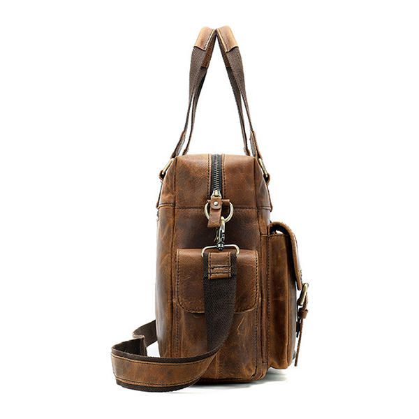 Bolso De Negocios De Viaje Vintage De Cuero Genuino Para Hombres