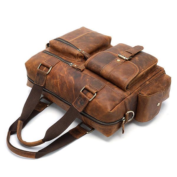 Bolso De Negocios De Viaje Vintage De Cuero Genuino Para Hombres