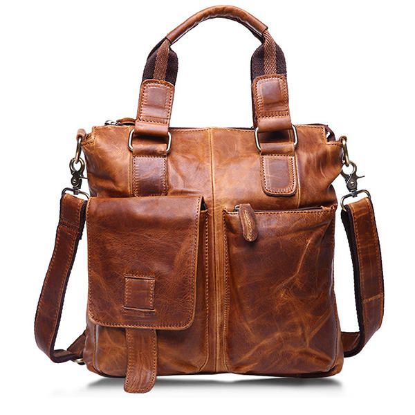 Bolso Retro Para Hombre Bolso De Negocios De Moda Bolso De Hombro De Cuero Real Duradero