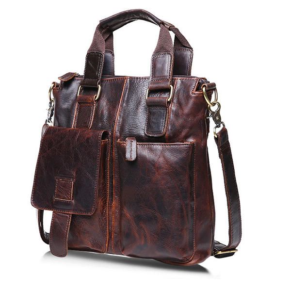 Bolso Retro Para Hombre Bolso De Negocios De Moda Bolso De Hombro De Cuero Real Duradero