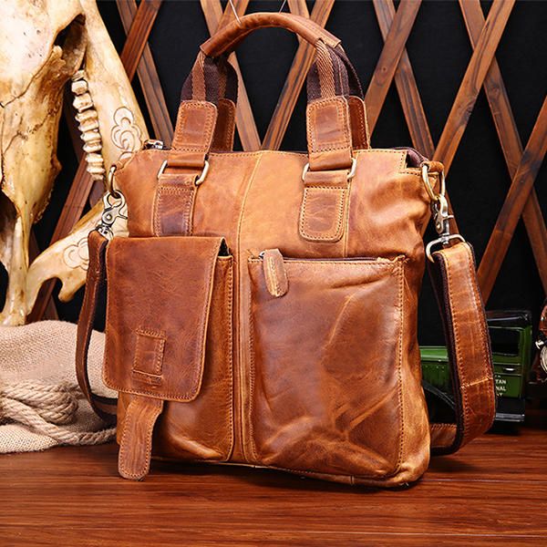 Bolso Retro Para Hombre Bolso De Negocios De Moda Bolso De Hombro De Cuero Real Duradero