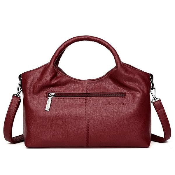 Bolsos De Cuero Suave Pu Para Mujer Costura Bolsos De Hombro Sólidos De Gran Capacidad