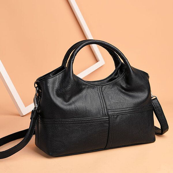 Bolsos De Cuero Suave Pu Para Mujer Costura Bolsos De Hombro Sólidos De Gran Capacidad