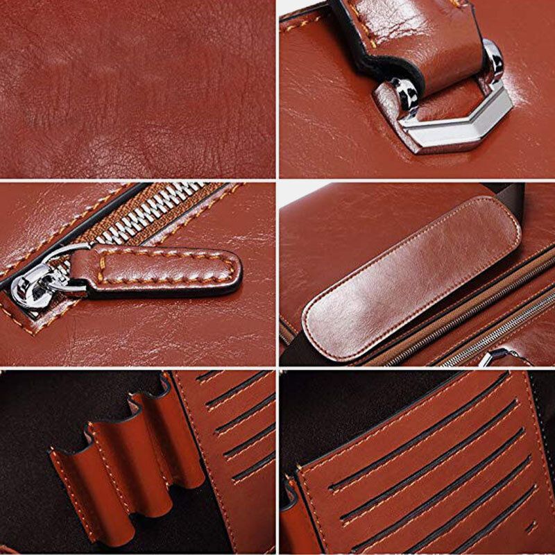 Hombre Faux Leather Multifunción Multibolsillos 15.6 Pulgadas Bolsa Para Computadora Portátil Maletines Bolso Bandolera