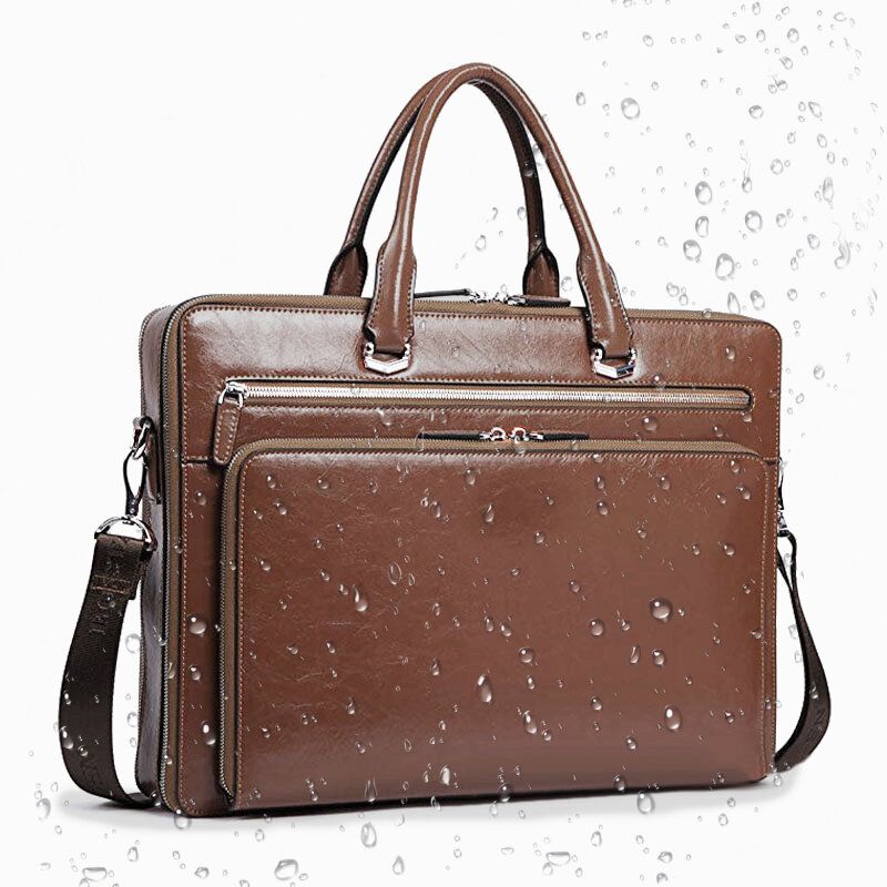 Hombre Faux Leather Multifunción Multibolsillos 15.6 Pulgadas Bolsa Para Computadora Portátil Maletines Bolso Bandolera