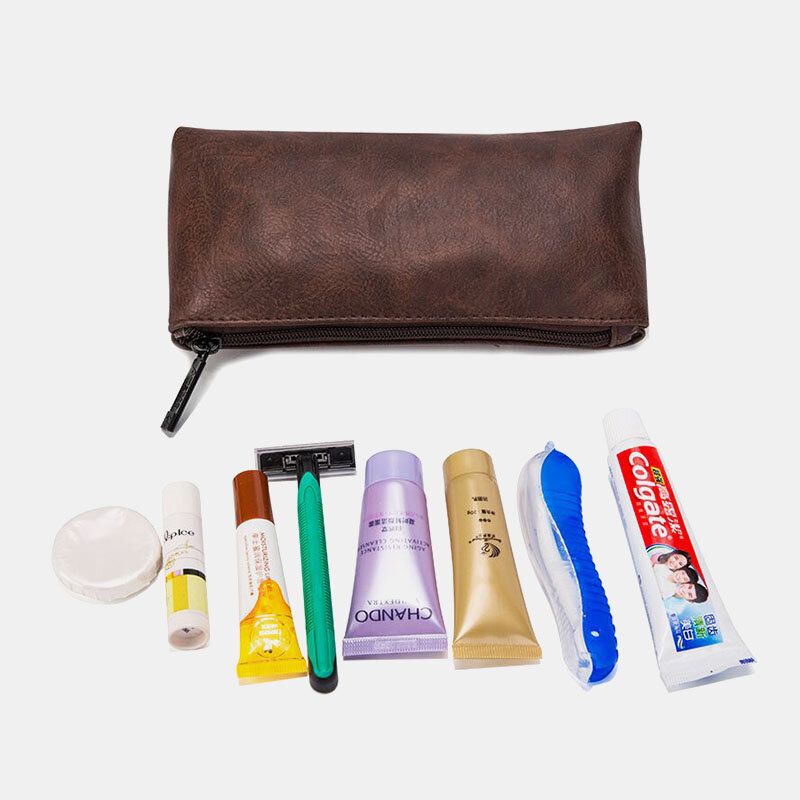 Hombres De Cuero Pu De Gran Capacidad Multifunción Impermeable Viaje Bolsa De Cosméticos Bolsa De Almacenamiento Bolsos