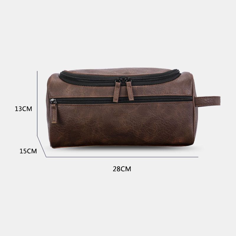 Hombres De Cuero Pu De Gran Capacidad Multifunción Impermeable Viaje Bolsa De Cosméticos Bolsa De Almacenamiento Bolsos