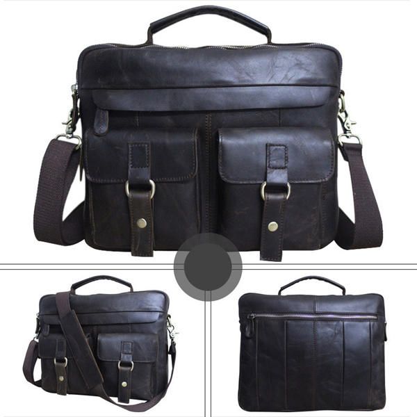 Maletín Con Honda De Cuero Genuino Bolso Vintage Bolso De Hombreajero De Doble Uso Para Hombres