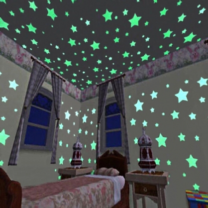 100 Piezas 3d Estrellas Brillan En La Oscuridad Cinta Luminosa Fluorescente Plástico Etiqueta De La Pared Decoración De La Pared