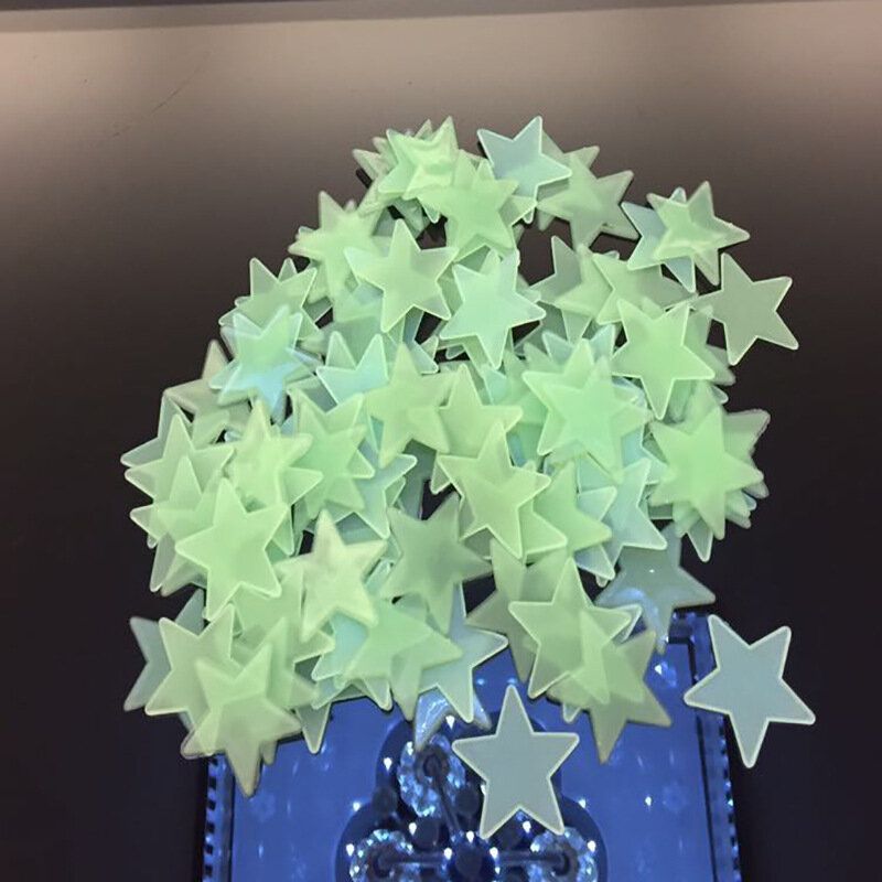 100 Piezas 3d Estrellas Brillan En La Oscuridad Cinta Luminosa Fluorescente Plástico Etiqueta De La Pared Decoración De La Pared