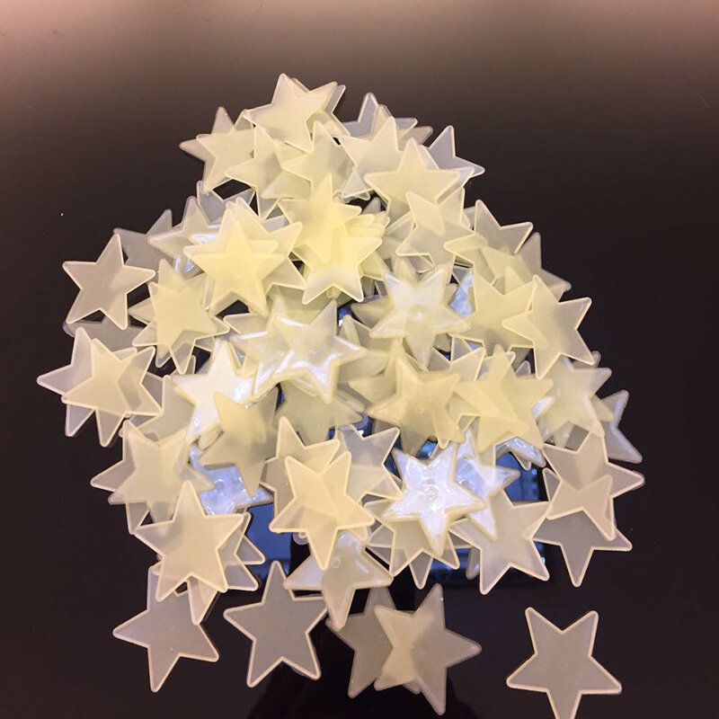 100 Piezas 3d Estrellas Brillan En La Oscuridad Cinta Luminosa Fluorescente Plástico Etiqueta De La Pared Decoración De La Pared