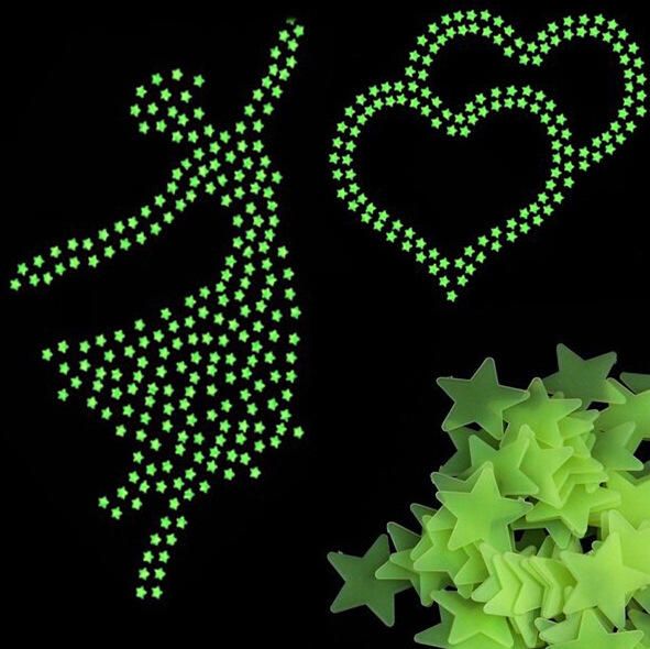 100 Piezas 3d Estrellas Brillan En La Oscuridad Cinta Luminosa Fluorescente Plástico Etiqueta De La Pared Decoración De La Pared