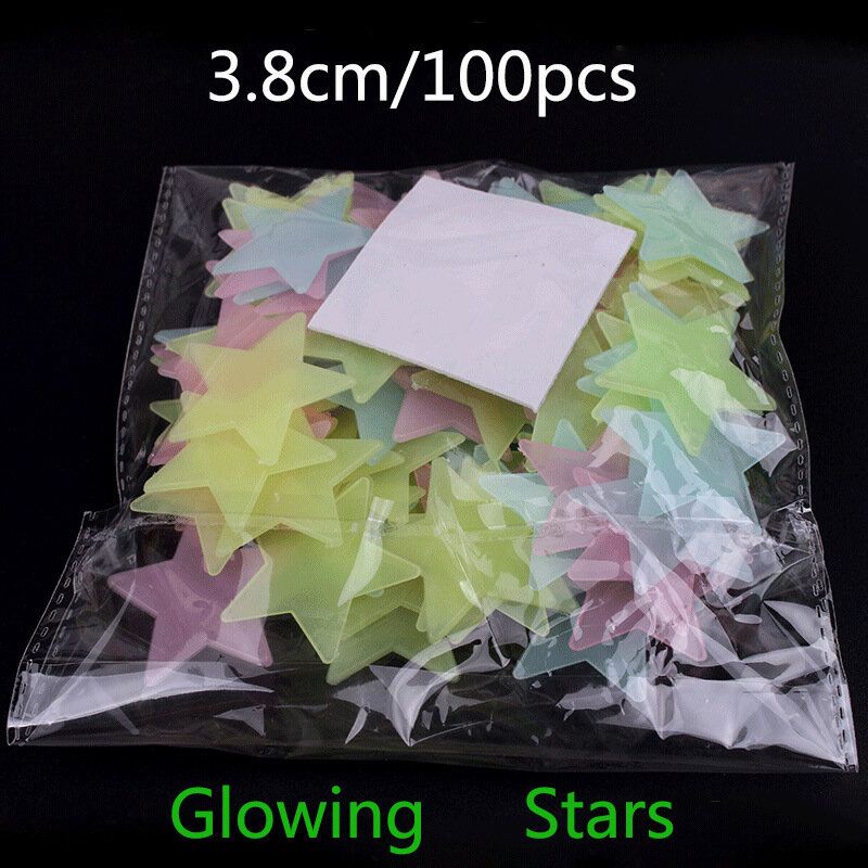 100 Piezas Que Brillan En La Oscuridad Estrellas Pegatina Hermosa 3d Diy Calcomanía Para El Hogar Arte Pegatinas De Pared Luminosas