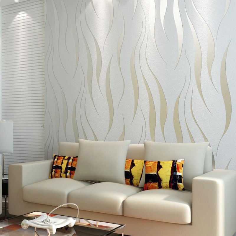 10m 3d Crescent Wave Stripes En Relieve No Tejido Flocado Papel Tapiz Decoración De La Pared Del Hogar Moderno