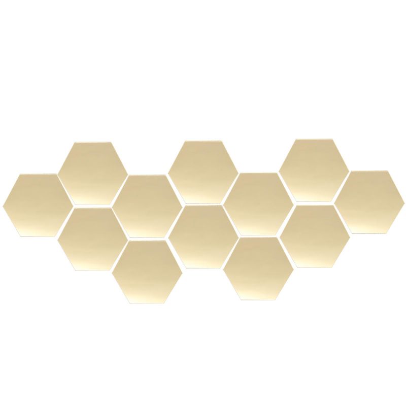 12 Piezas 12.6 cm Espejo Etiqueta De La Pared Vinilo Hexagonal Extraíble Acrílico Espejo 3d Diy Decoración De La Habitación Del Hogar Arte