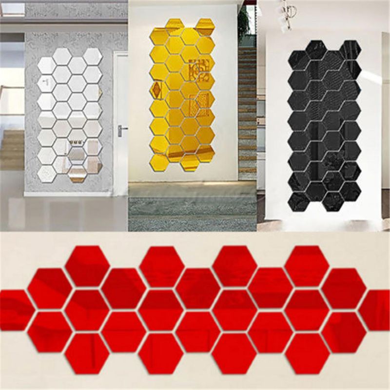 12 Piezas 12.6 cm Espejo Etiqueta De La Pared Vinilo Hexagonal Extraíble Acrílico Espejo 3d Diy Decoración De La Habitación Del Hogar Arte