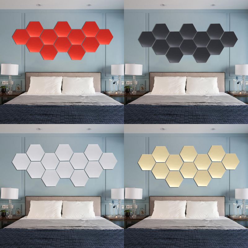 12 Piezas 12.6 cm Espejo Etiqueta De La Pared Vinilo Hexagonal Extraíble Acrílico Espejo 3d Diy Decoración De La Habitación Del Hogar Arte